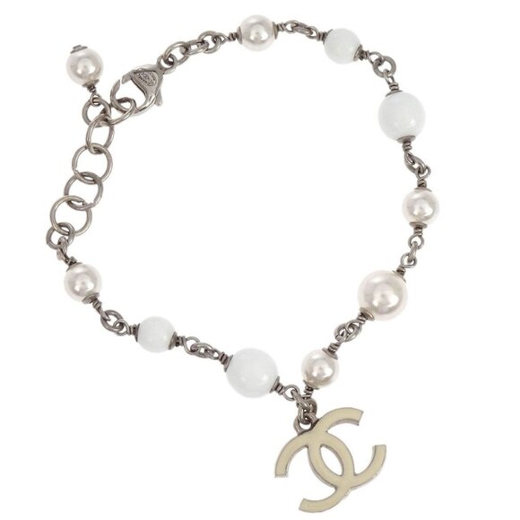 Chanel CC Chain Bracelet Silver Artificial Pearl C19C 196451 - Picture 1 of 4